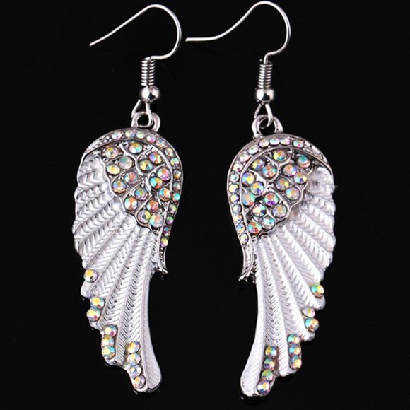 Rhinestone Angel Wings Shaped Earrings - Picture 1 of 3